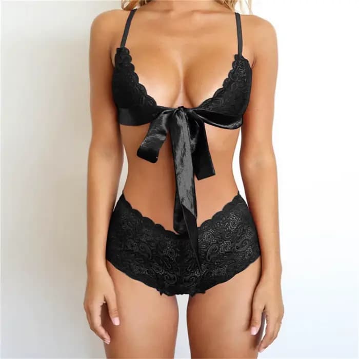 Langerie Sexy Lingerie Porno costume femme dentelle broderie sous-vêtements femmes nœud papillon Pus
