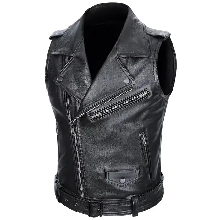 Veste de moto classique en cuir de vachette pour homme, fermeture à glissière oblique, vestes en fib