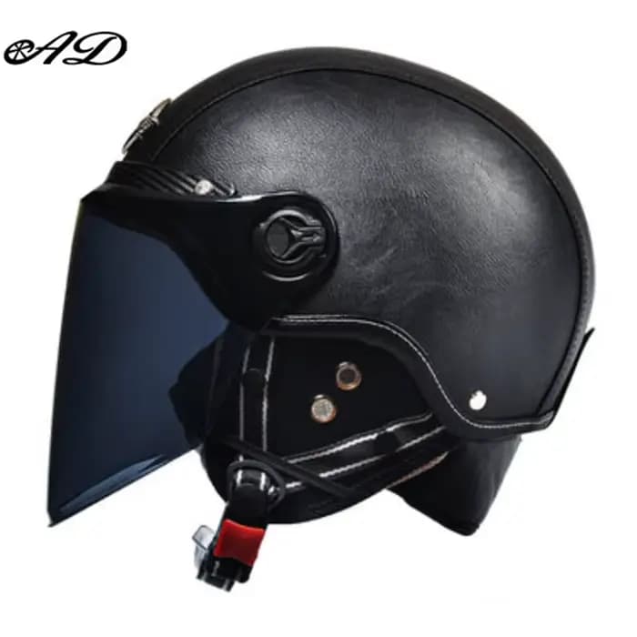 D'expériences de moto rétro AD avec visière Harley, casque en cuir pour homme, vélo électrique Hurbi