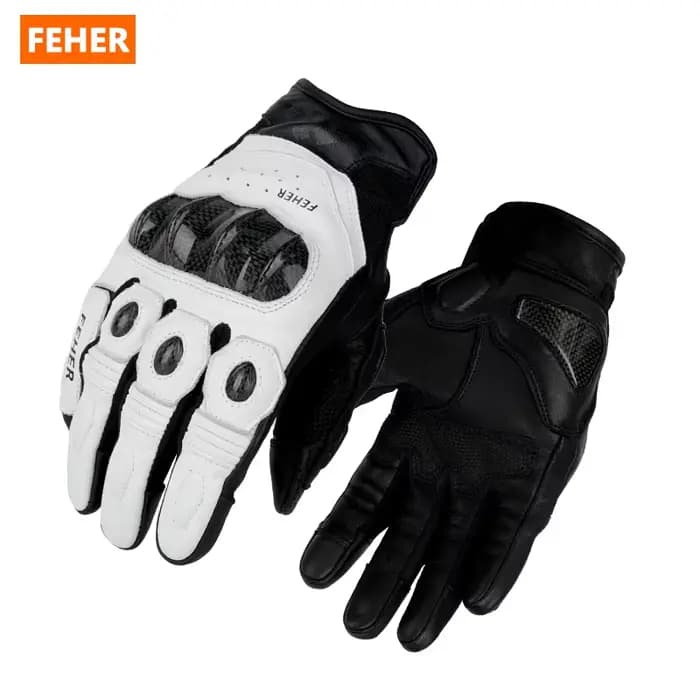 Gants de moto FEHER FT-005 unisexes en cuir véritable, équipement de conduite avec coque en fibre de