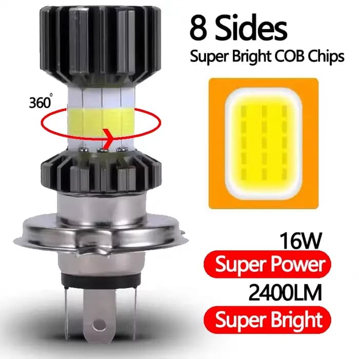 Ampoules de phares de Moto H4 LED H6 BA20D 69000LMLED, 8 côtés COB blanc 6000K, lampe Hi Lo, accesso
