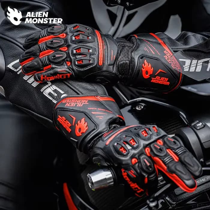 Gantelet gants de moto hommes vert course Guantes femmes rouge longue manchette en peau de mouton gant route