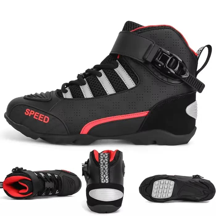 Bottes de moto en cuir respirant pour hommes