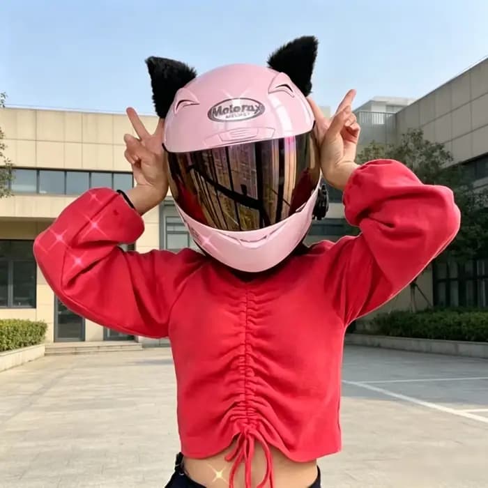 Décoration de casque de moto avec oreilles de chat