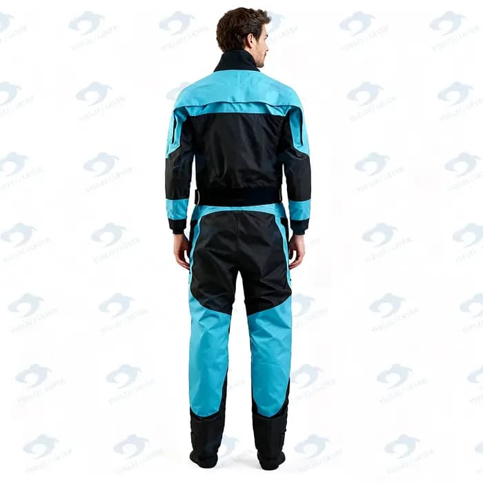 Combinaison de kayak étanche avec col et poignets en latex, tissu trois couches respirant et imperméable, cordon élastique réglable à la taille