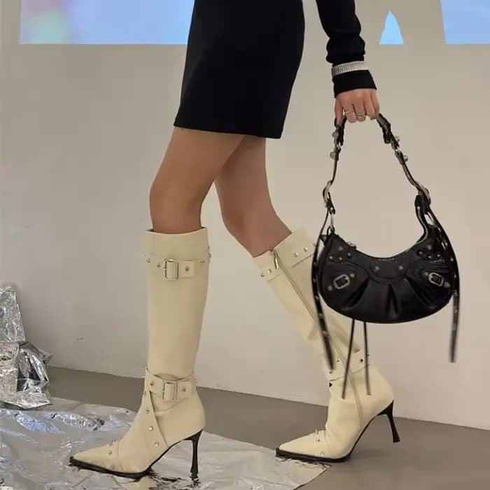 Bottes à talons hauts et fins pour femmes, bout pointu, Tube haut, aspect plus fin, bottes longues à fermeture éclair, chaussures pour dames