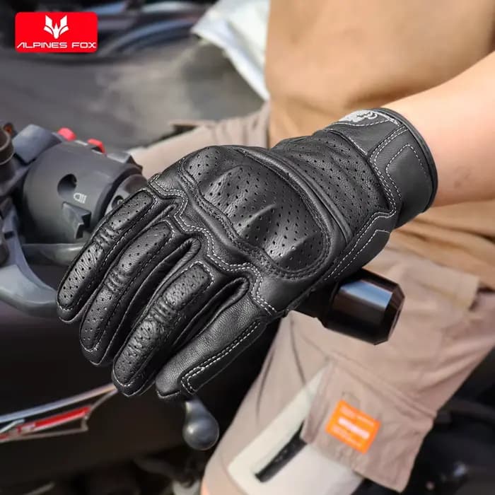 Gants de moto vintage en cuir véritable