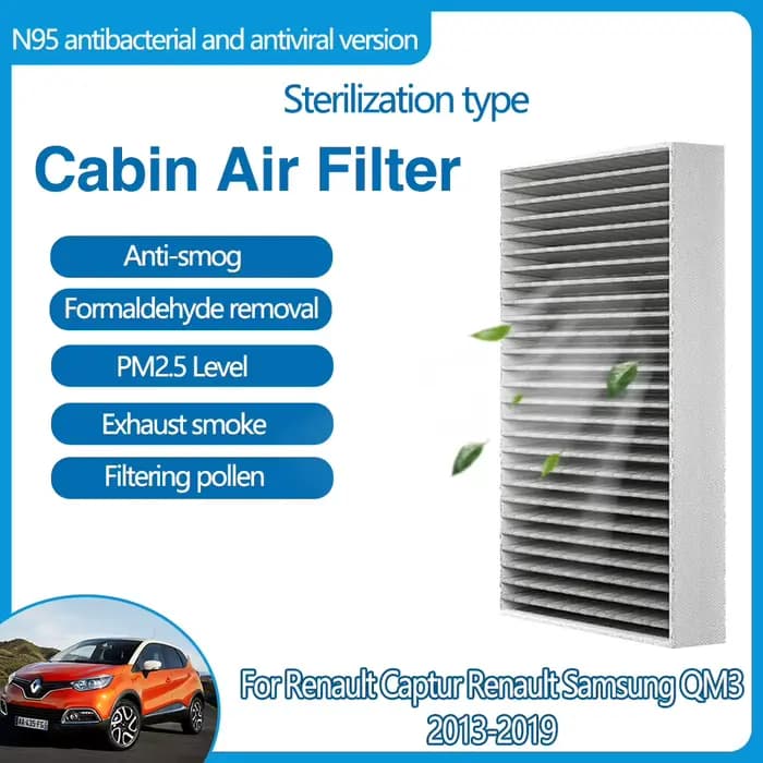 Filtre à air de cabine ABS au charbon actif, accessoires de voiture, Renault, Captur, Samsung, QM3, 2013, 2014, 2015, 2016, 2017, 2018, 2019