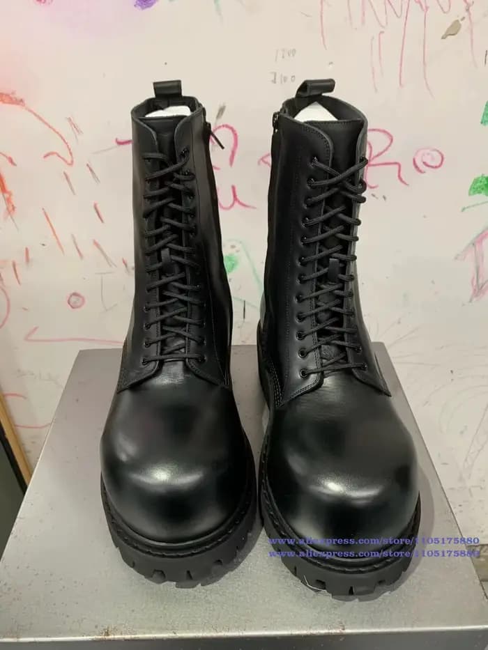 Bottes de moto noires à lacets pour hommes