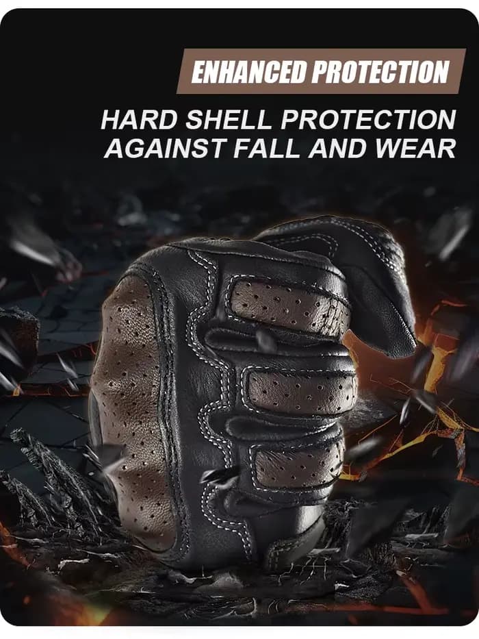 Gants de moto en cuir de peau de chèvre marron d'été pour hommes