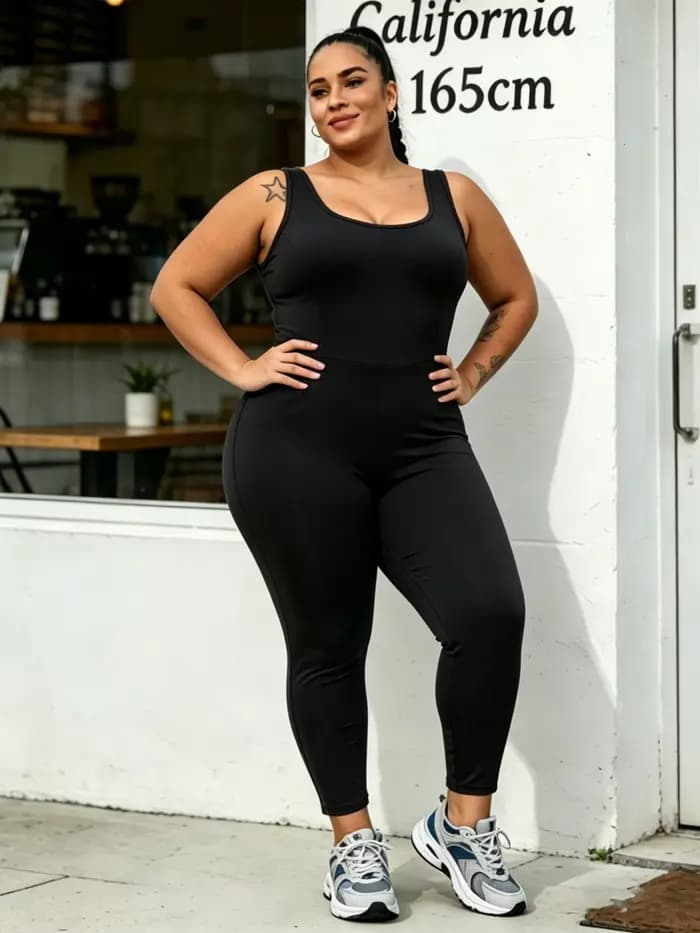 Combinaison de sport moulante une pièce pour femme grande taille, style débardeur et leggings, pour le yoga