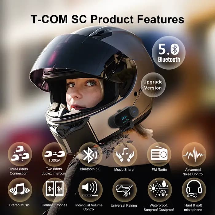 T Com SC Bluetooth casque de moto Interphone