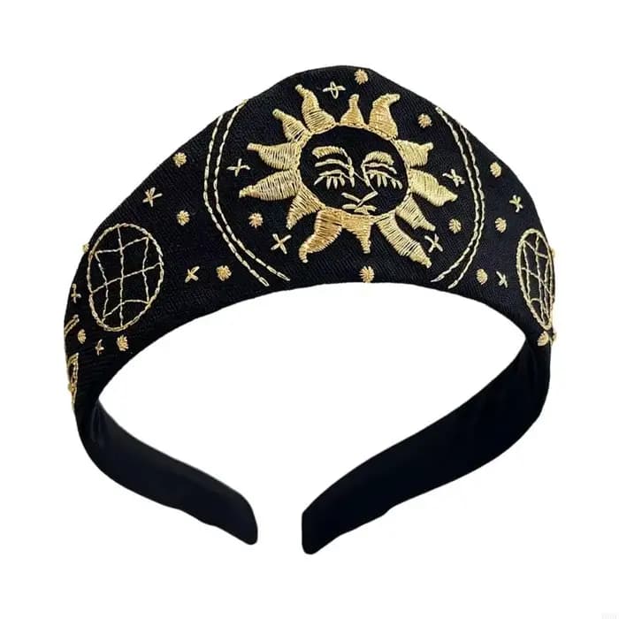 Accessoire pour cheveux brodé avec large panneau en tissu pour le fête, les photos les tenues Y08E