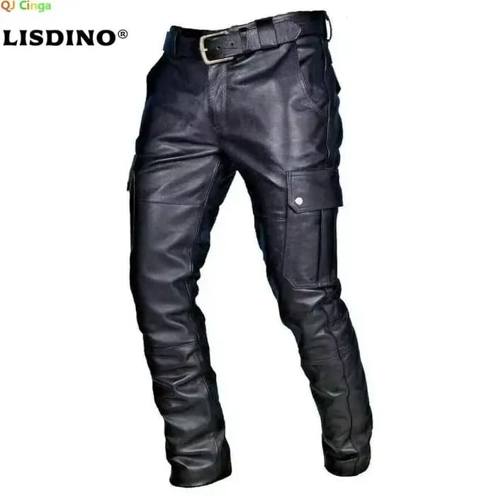 Pantalon de moto en cuir pour hommes avec poches cargo
