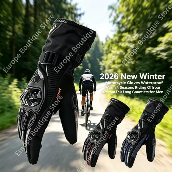 Nouveaux Gants de Moto Hiver 2026 Imperméables Chauds Thermiques Épais Longs Gauntlets de Protection Tout-Terrain pour Hommes