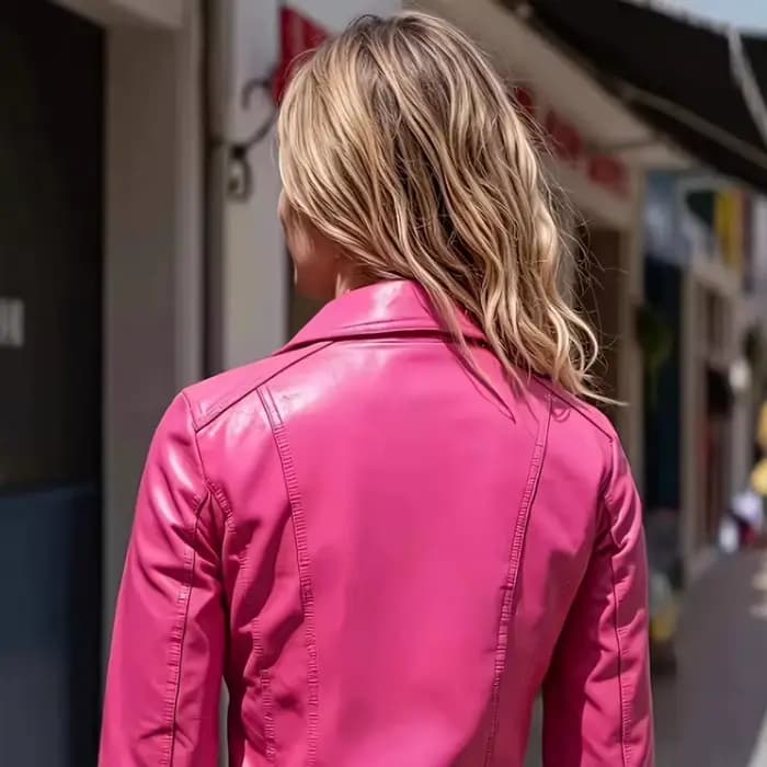 Blouson en cuir PU rouge rétro pour femme