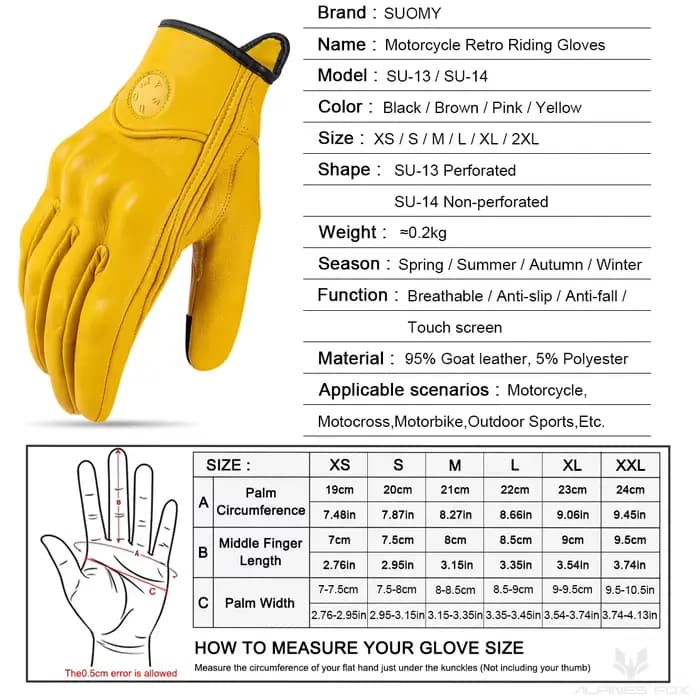 Gants de moto en cuir pour hommes et femmes