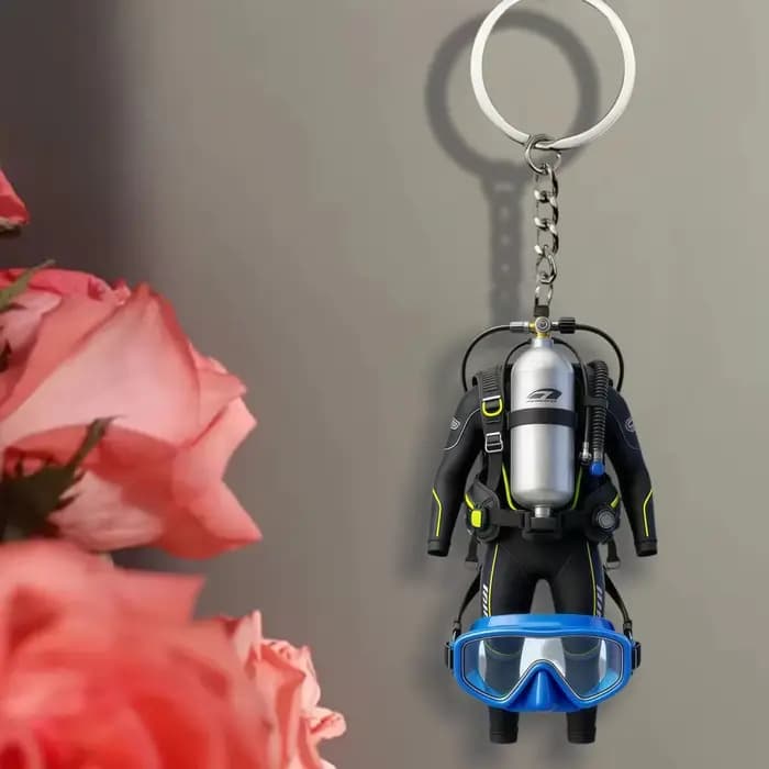 Porte-clés d'équipement de plongée, pendentif acrylique plat 2D, ornement sur le thème des sports sous-marins, breloque de sac, bibelot de plongeur, cadeau, décoration de fête