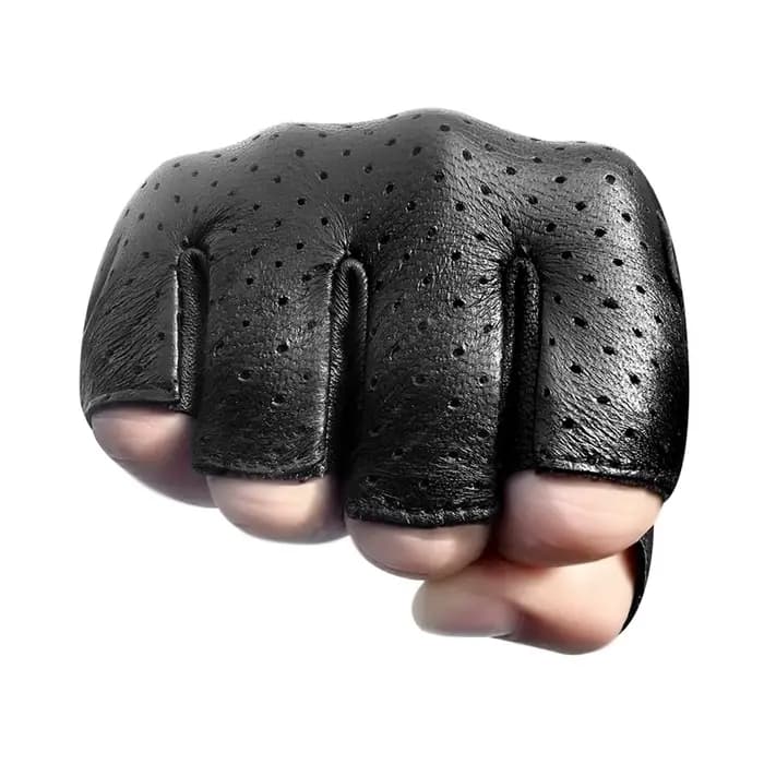 Gants de Moto demi-doigt en cuir véritable sans doigts pour hommes