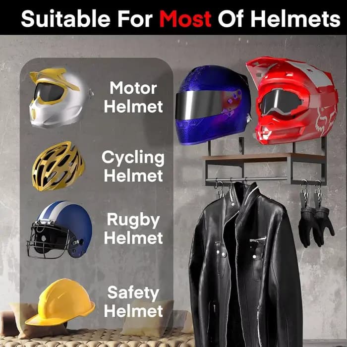 Support mural en bois pour casque de moto