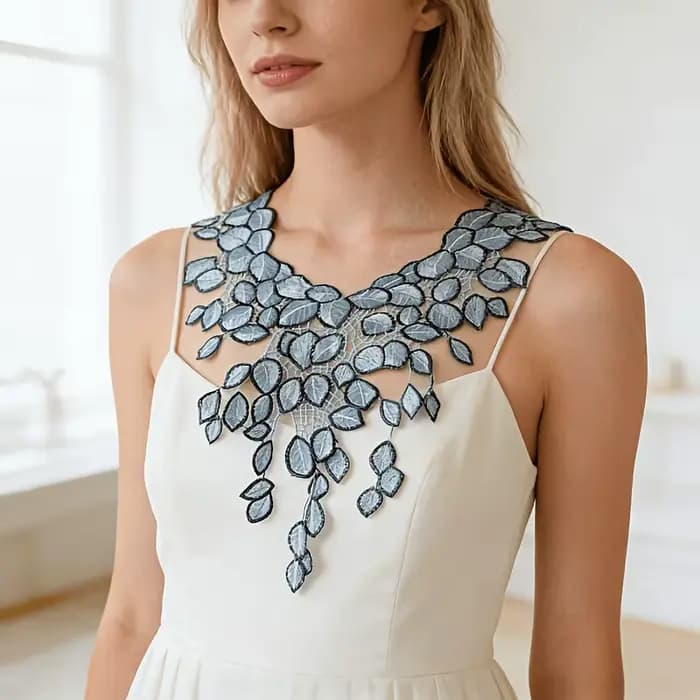 2 pièces d'accessoires en tissu brodé de dentelle très résistants pour le bricolage - Convient pour la couture sur des robes