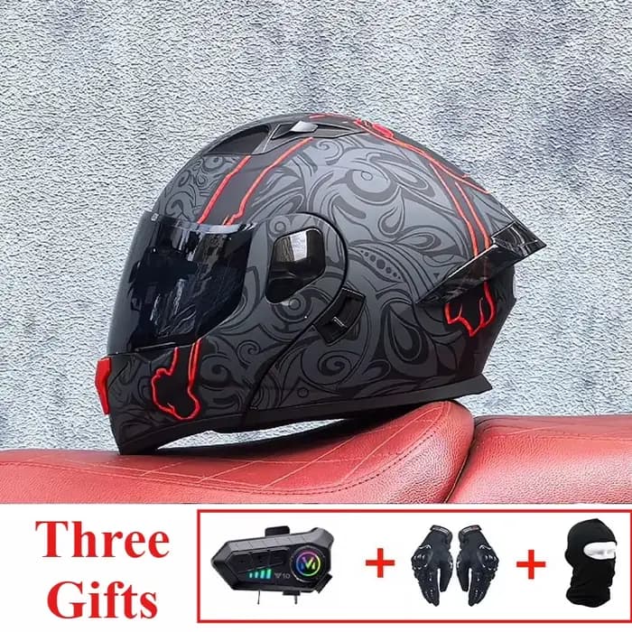 Nouveau casque de course professionnel de moto rabattable matériau ABS casques Bluetooth modulaires à double lentille