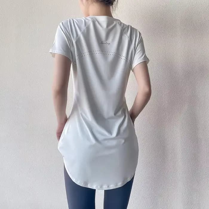Costume de Yoga pour femmes, manches courtes, nouveau Style d'été, longueur moyenne, couvrant les hanches, amincissant, séchage rapide, haut respirant, Fitness, Sport, T-Sh
