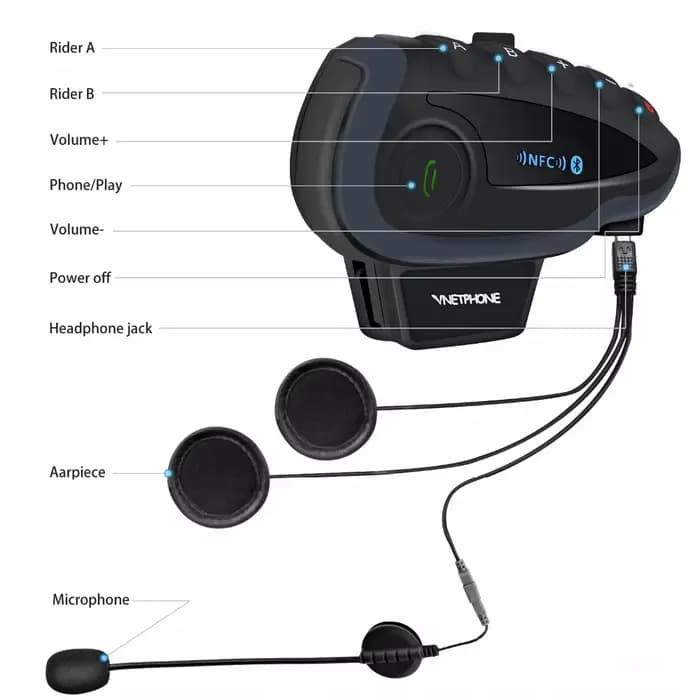 Casque d'interphone compatible Bluetooth V8 pour 5 coureurs