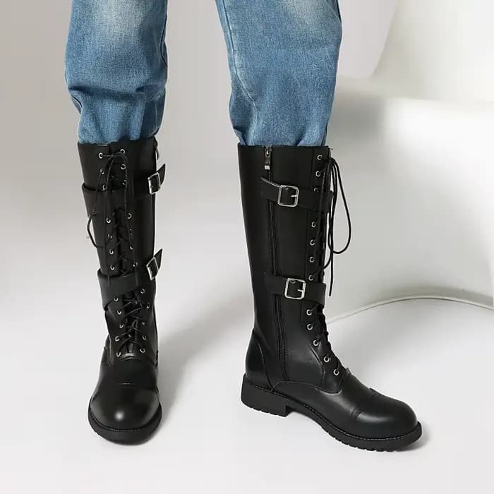 Bottes pour hommes, bottes mi-mollet à lacets