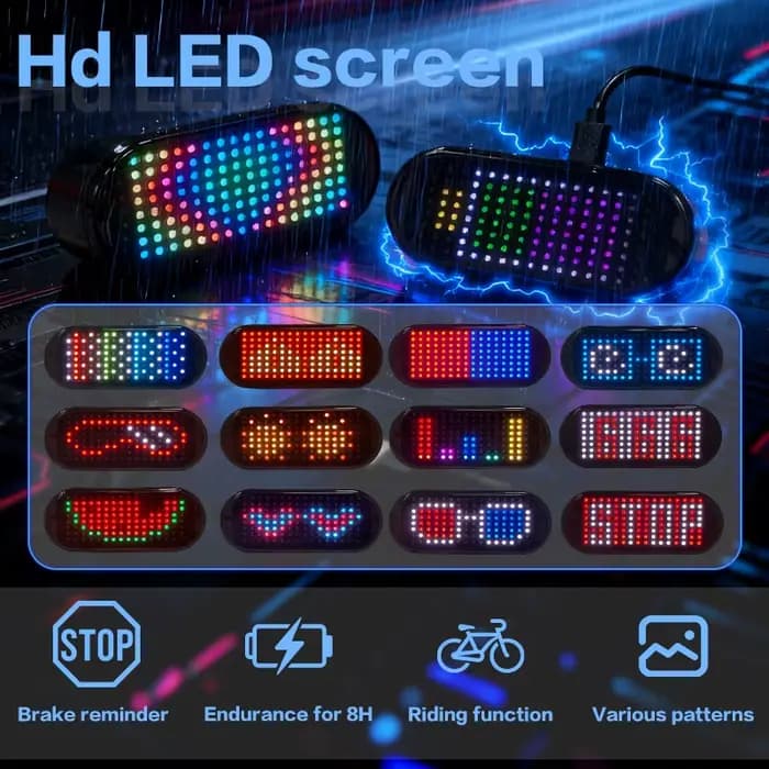 Feu arrière de moto programmable avec écran LED pour casque