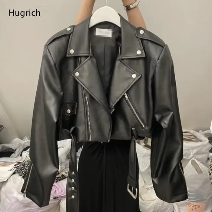 Blouson moto en similicuir noir pour femme