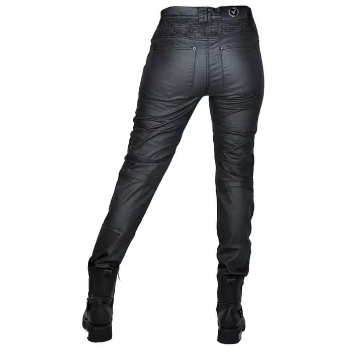 Jean de moto pour femme en denim enduit noir