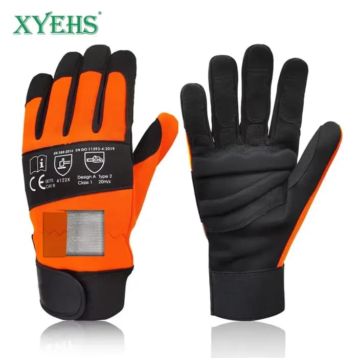 XYEHS 1 paire de gants de travail de sécurité pour tronçonneuse en cuir Protection de scie sur les deux mains au dos gant de mécanicien résistant aux coupures épais Eva rembourré