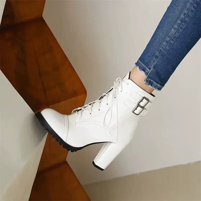 Bottines à lacets pour femmes, chaussures courtes, mode, boucle, talons roses, jaune, noir, Rose, automne hiver, grande taille 48 45