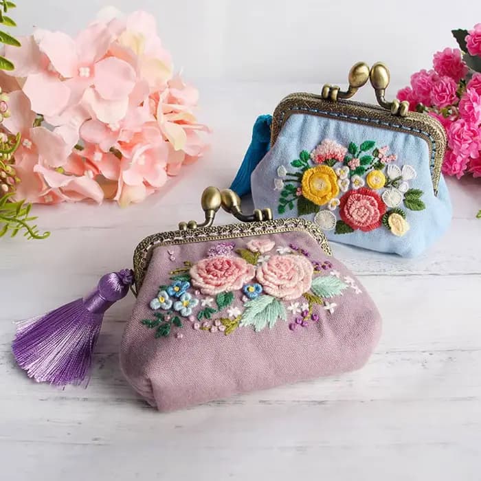 Kit de broderie de fleurs en ruban bricolage, sac à main, portefeuille, sac à main, point de croix pour maire, couture grossier intérieure, artisanat d'art, cadeaux d'ami