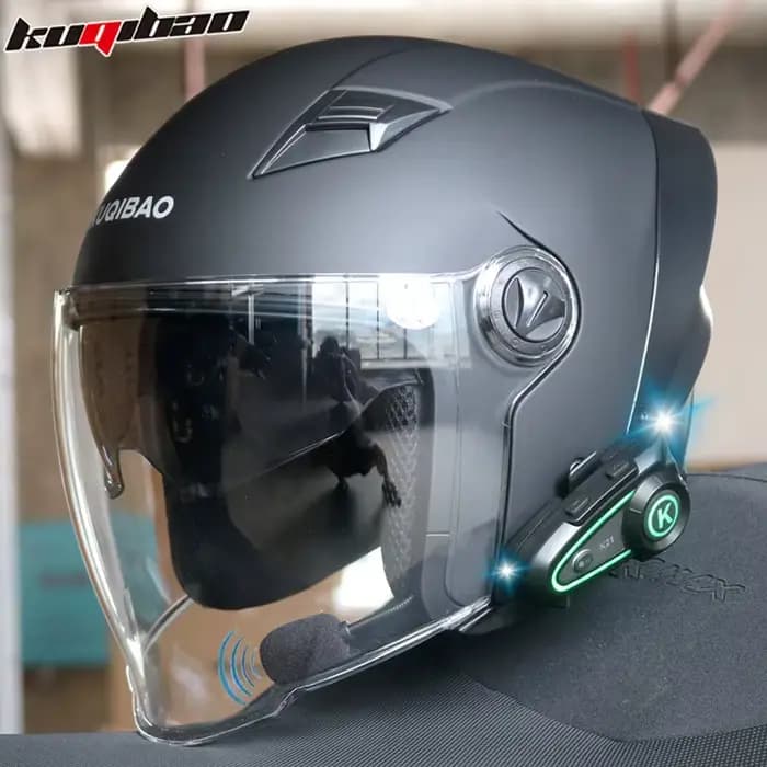 Casque de moto Bluetooth KUQIBAO 3/4 ouvert