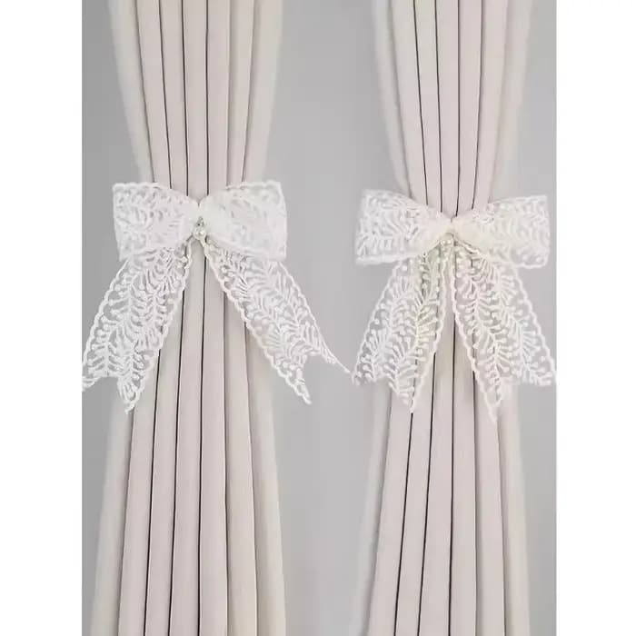 1 paire d'accessoires de rideaux, embrasses élégantes en dentelle blanche pour décoration de rideaux, Style nœud papillon rétro français