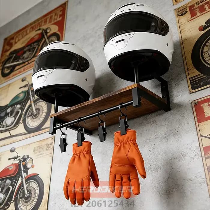 Étagère murale en bois pour casque de moto