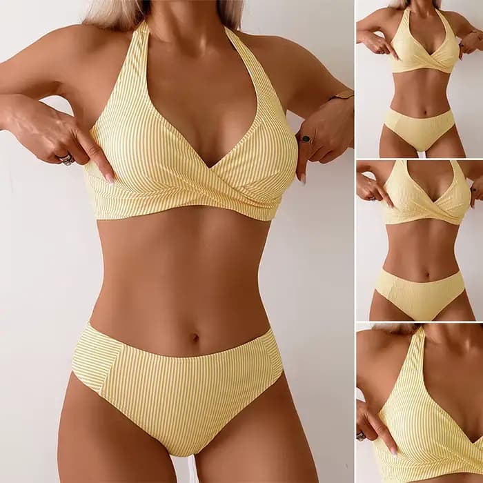 Maillot de bain sexy rayé pour femme, haut de bikini avec bretelles à nouer, tenue de plage tendance pour adultes