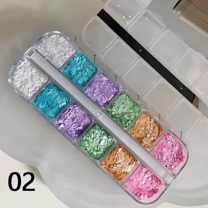 1 pièce d'accessoires pour nail art à 12 compartiments, à pois et pailletés, style Instagram ; accessoires pour nail art rétro à fleurs et paillettes.