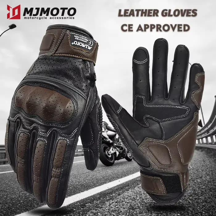 Gants de Moto en cuir marron Vintage pour hommes