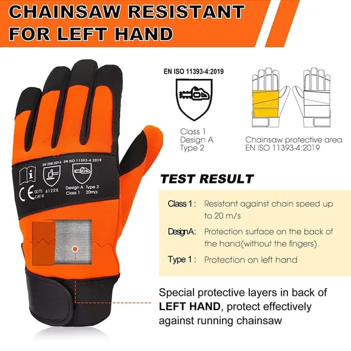 XYEHS 1 paire de gants de travail de sécurité pour tronçonneuse en cuir Protection de scie sur les deux mains au dos gant de mécanicien résistant aux coupures épais Eva rembourré
