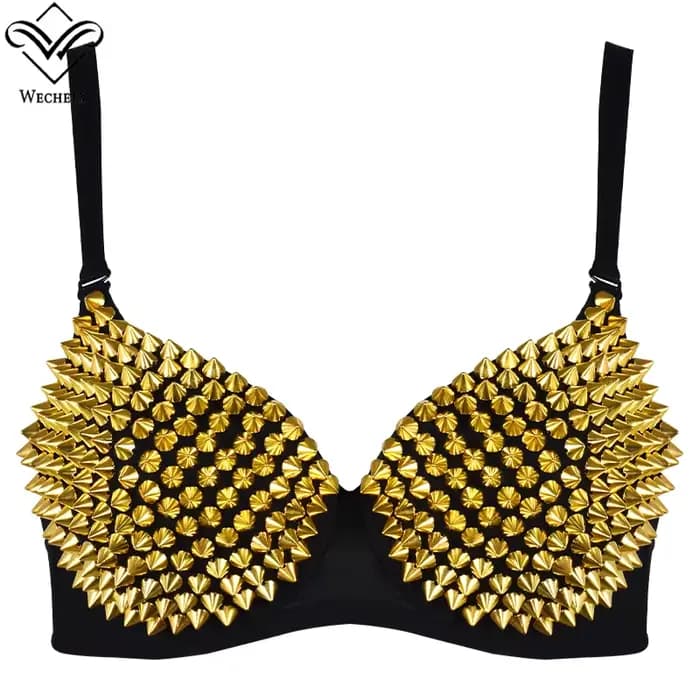 Soutien-gorge sexy, accessoires steampunk, corset à rivets, bustier push-up doré et argenté, vêtements de club pour femmes, lingerie sexy, sous-vêtements féminins