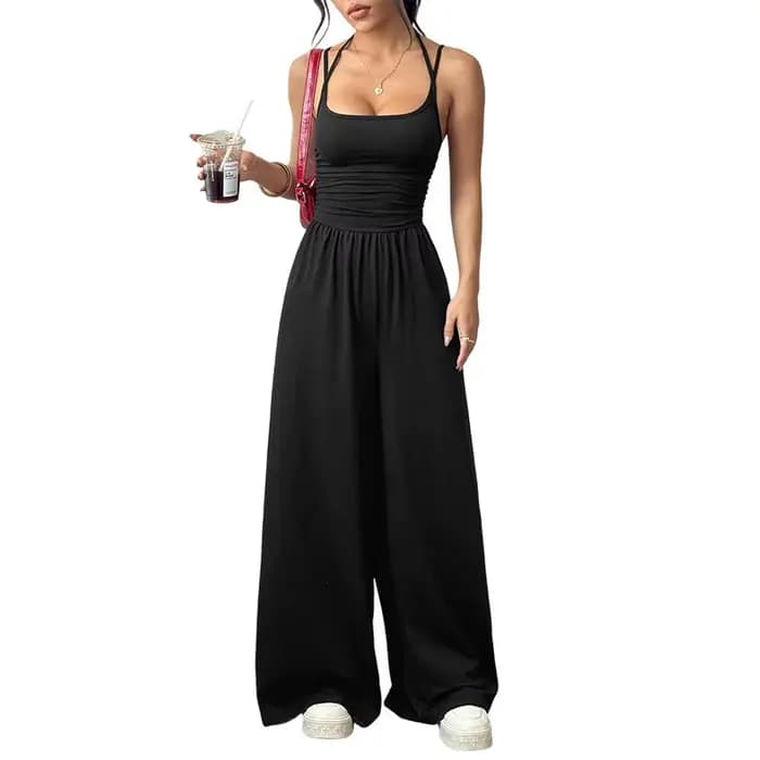 Combinaison décontractée 2026, style simple, combinaisons pour femme, pantalon large et ample, vêtements pour femme, vêtements de maison, sans manches, bretelles fines