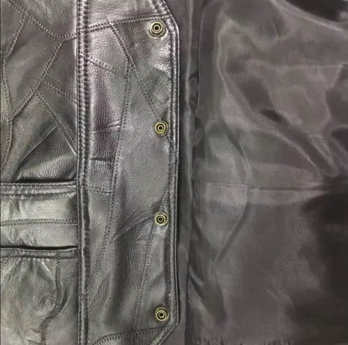 Gilet de moto en cuir noir réglable avec lacets latéraux pour homme