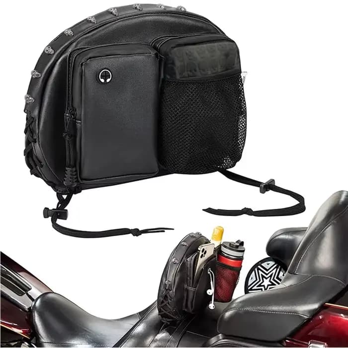 Sacoche latérale vintage en cuir PU pour moto