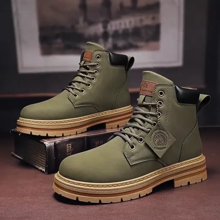 Bottes hautes chaussures en cuir pour hommes mode moto bottines