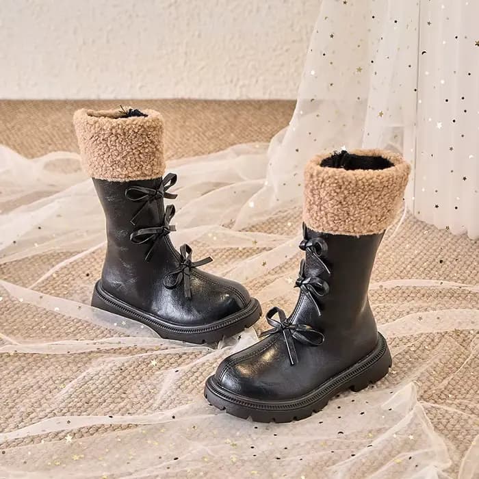 Bottes en cuir tendance pour enfants, chaussures de princesse polyvalentes et antidérapantes à fond souple, Style coréen, nouvelle collection hiver 2025