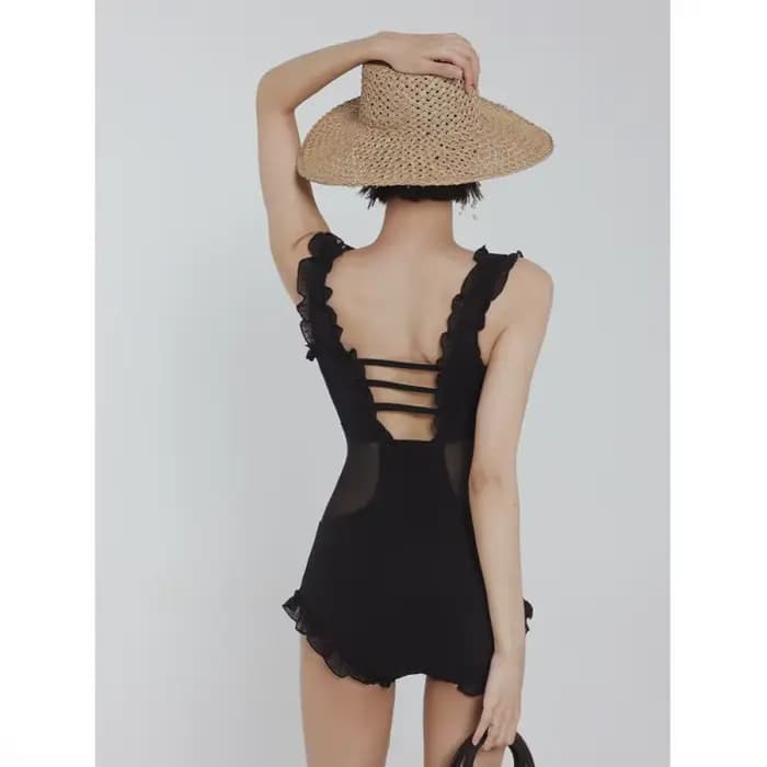 Nouveau maillot de bain de plage femme Sexy plissé maillot de bain pour femme col en v combinaison Bikini Patchwork coupe ajustée été Simple classique costumes