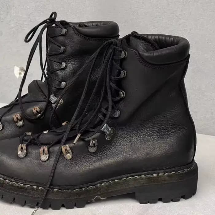 Bottes de moto en cuir véritable pour hommes, chaussures d'alpinisme à lacets en métal, bottes de randonnée occidentales mi-mollet pour l'extérieur